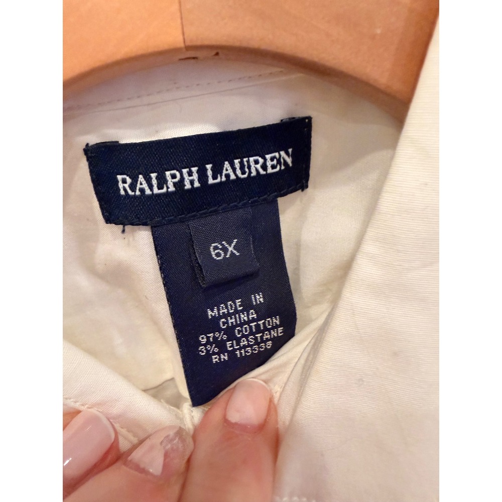 Ralph Lauren Kids Girls Cream Button Front Ruffle Collar Shirt Size 6X - Picture 2 of 6